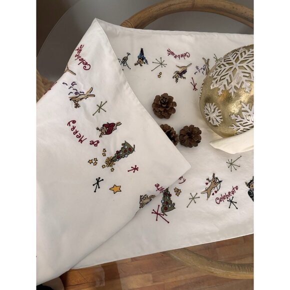 9 Ft Pottery Barn Winter Christmas Embroidered Table Runner - Picture 5 of 10